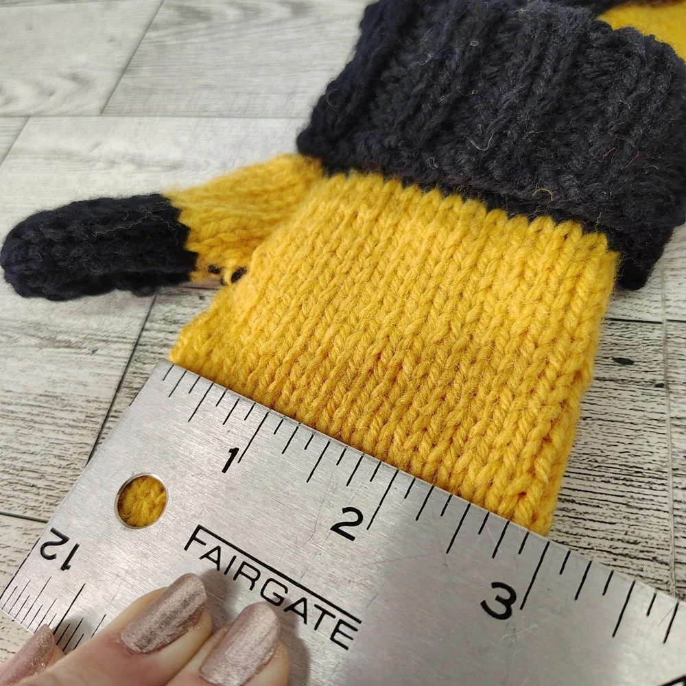 Hand‑Knit Yellow & Black Kids‎ Mittens Bumblebee Theme Winter Accessories Child